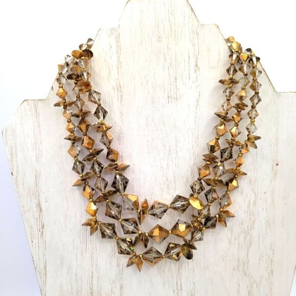 Vintage Gold Flashed Multi Strand Crystal Necklace - Picture 6 of 9